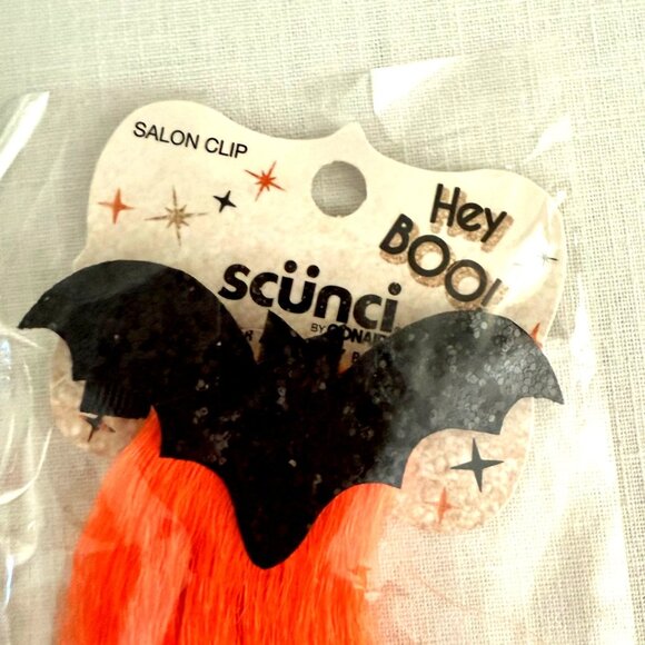 Scunci Hey Boo Salon Clip Halloween Hair Extension 9 Inches Orange Bat Design - Picture 10 of 11